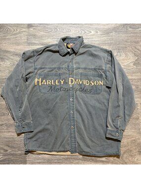 90s Harley Davidson Medium Button Up Shirt Dual Chest Pockets Motorcycles Biker
